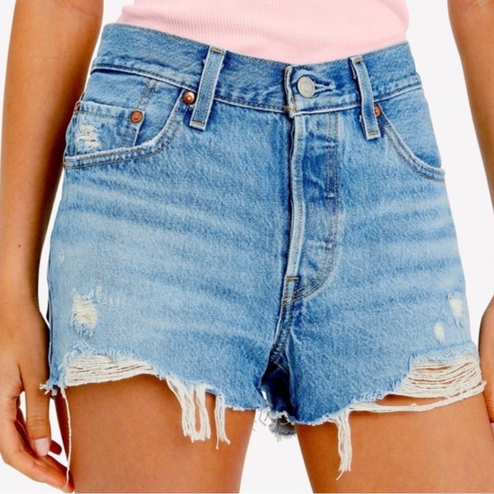 Levi 501 distressed denim shorts